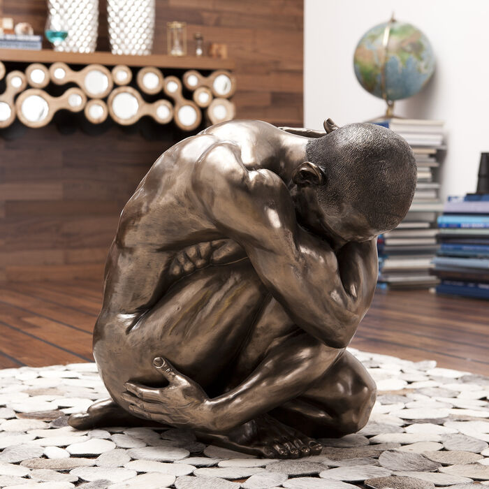 Deco Figurine Nude Man Hug Bronze