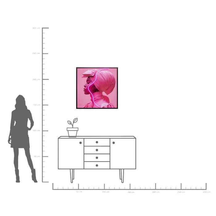 Framed Picture LED Pink Woman